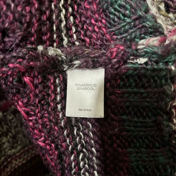 J Jill Cardigan Womens Medium Petite Multicolor Boho Chunky Wool Blend Sweater - Picture 7 of 8